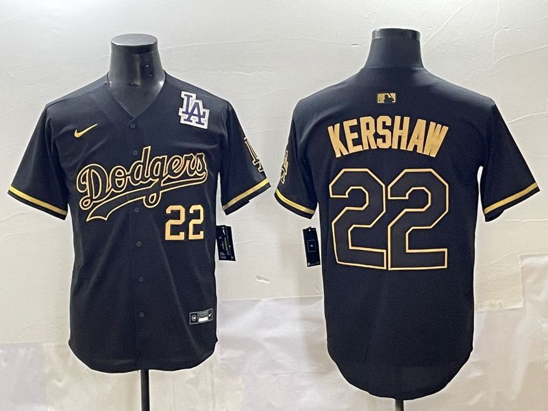 Men 2025 Los Angeles Dodgers #22 Kershaw Black Gold Five generations Nike MLB Jersey style 6